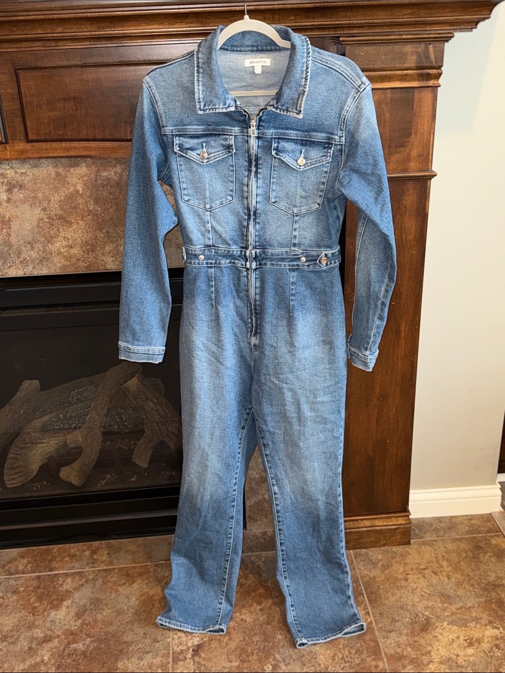 Good American Long Sleeve Denim Jean Jumpsuit Utility Western Size 3 /L